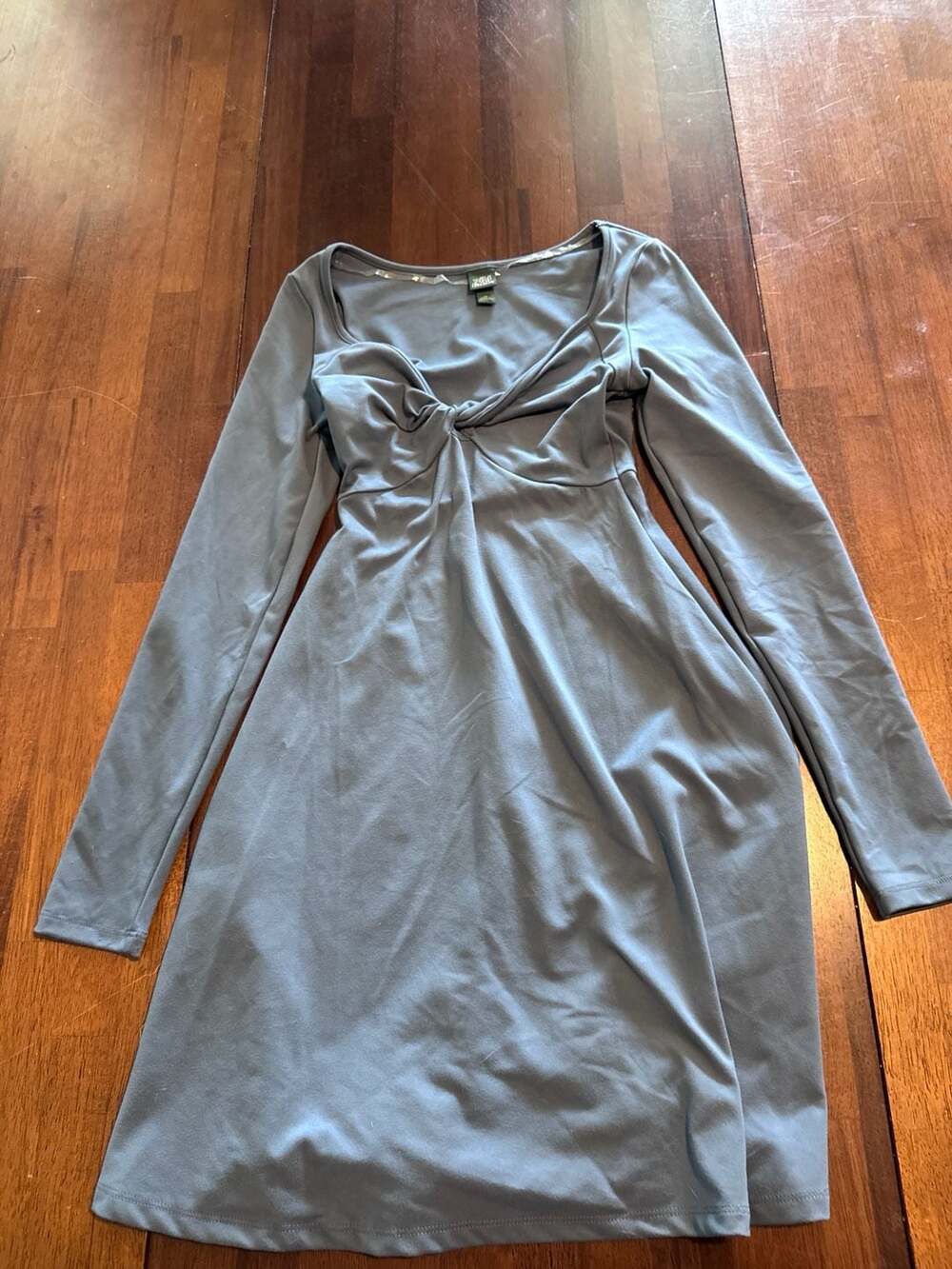Wild Fable Blue Twist-Front Long Sleeve Mini Knit Skater Dress